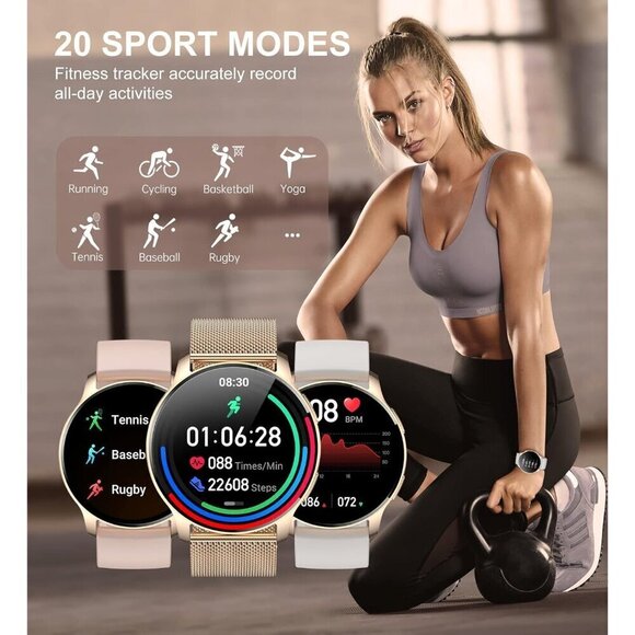 ✨ Iaret Smart Watch Women White Fitness Tracker Android iOS Phones Pedometer - Picture 5 of 9